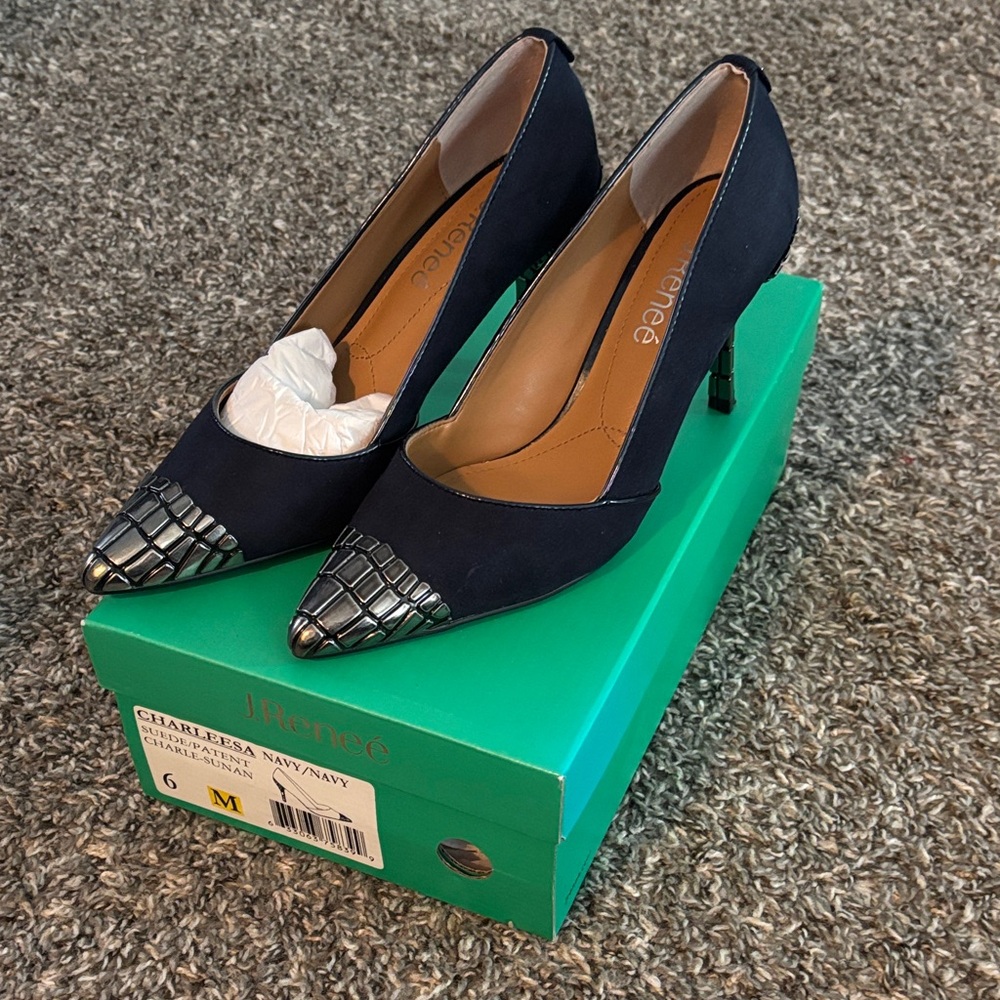 J.Renee Navy Heels with Silver Tips